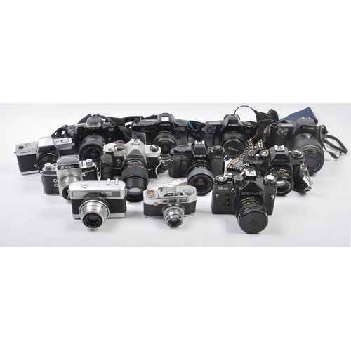 281 - A collection of 12x vintage 35mm film cameras. Models are: Carl Zeiss Jena 1 - lens 50mm f2.8, Penta... 