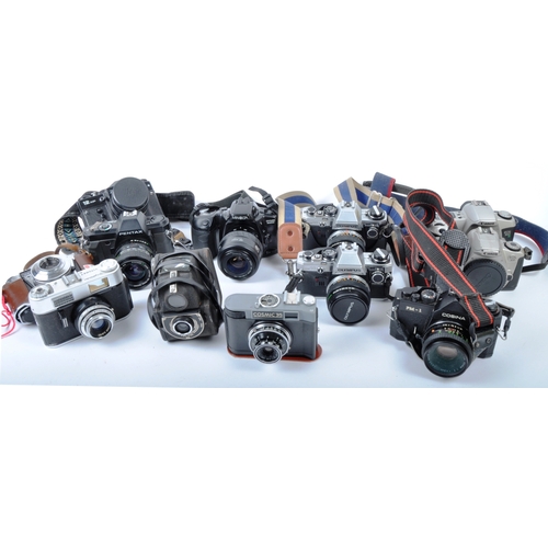 297 - A mixed collection of 12 x vintage film cameras. Models are: Pentax P30N - lens Ricoh 35-70mm f3.4-4... 