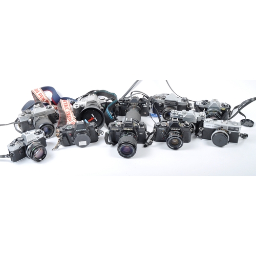 299 - A mixed collection of 11 x vintage cameras. Models are: Olymupus - 35 SP - lens 42mm f1.7, Pentax ME... 