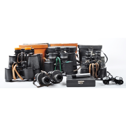 303 - A mixed collection of vintage binoculars. Models are: Hanimex Korea 8 x 40 (cased), Tecnar by Swift ... 