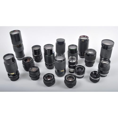 319 - A mixed collection of 15 x camera lenses. Models are: Osawa 85-300mm f5, Sirius 28-200mm f4-5.6, Sig... 