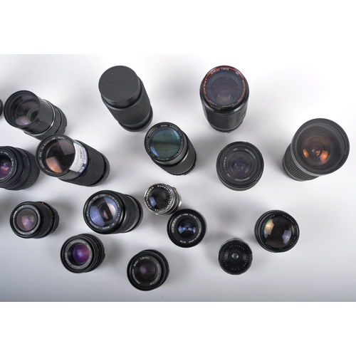 319 - A mixed collection of 15 x camera lenses. Models are: Osawa 85-300mm f5, Sirius 28-200mm f4-5.6, Sig... 