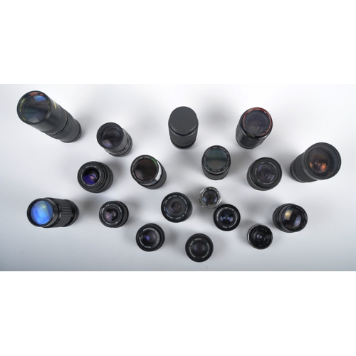 319 - A mixed collection of 15 x camera lenses. Models are: Osawa 85-300mm f5, Sirius 28-200mm f4-5.6, Sig... 