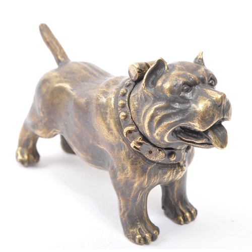 326 - A brass novelty vesta case in the form of a American Bulldog. The bulldog having a hinged opening to... 