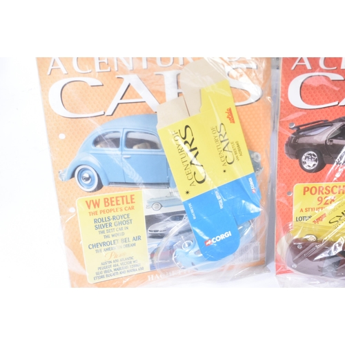 148 - A collection of Corgi / Hachette ' A Century Of Cars ' diecast model cars with boxes and accompanyin... 