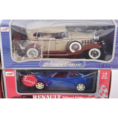 182 - A collection of x8 assorted large scale diecast model cars to include; Anson 1/18 scale Renault Maxi... 