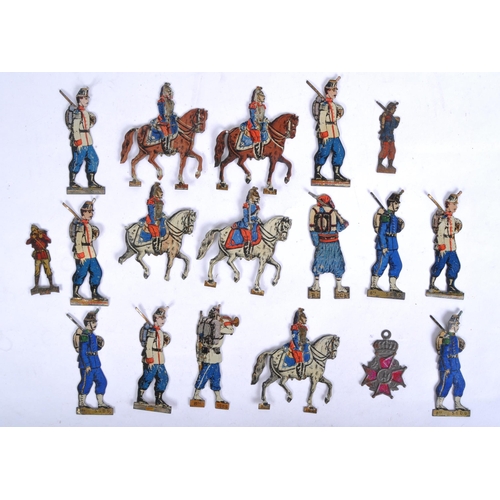 225 - A collection of late 19th Century flat tin soldier figurines. The pressed metal, litho printed figur... 