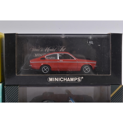 244 - A collection of x4 assorted 1/43 scale precision boxed diecast model cars comprising; Minichamps Ope... 