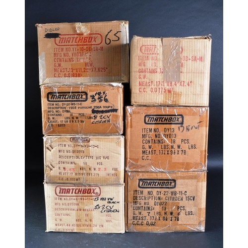 263 - A collection of x7 vintage Matchbox (empty) trade boxes. Product  numbers to include: DY13, DY-22, D... 