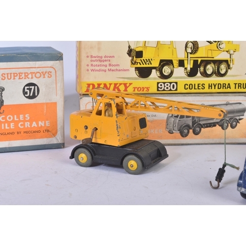 332 - A collection of x3 vintage Dinky Toys boxed diecast models comprising; 980 Coles Hydra Truck 150T, 5... 