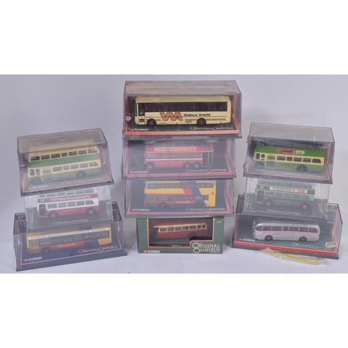 366 - A collection of x10 original Corgi Original Omnibus boxed diecast model buses to include; AEC Q Doub... 