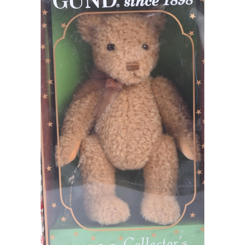 369 - A collection of x3 soft toy teddy bears comprising; Steiff 013393 ' Manschli ' a brown plush example... 