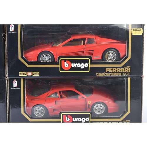 383 - A collection of x8 Burago / Bburago 1/18 scale boxed diecast model cars. Examples to include; Dodge ... 