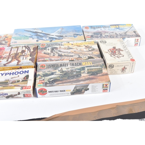 401 - A collection of assorted plastic model kits of military and aviation interest to include; Airfix 1/7... 