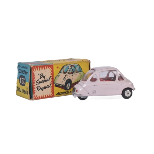 56 - An original vintage Corgi Toys boxed diecast model No. 233 Heinkel Economy Car. Light pink body with... 