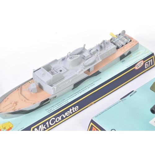 76 - A collection of vintage Dinky Toys diecast models comprising; 671 Mk1 Corvette anti submarine ship, ... 