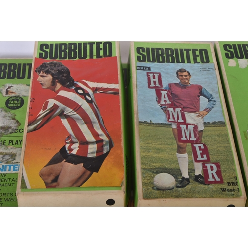 581 - A collection of vintage Subbuteo tabletop football teams and empty boxes. The figures appearing ligh... 