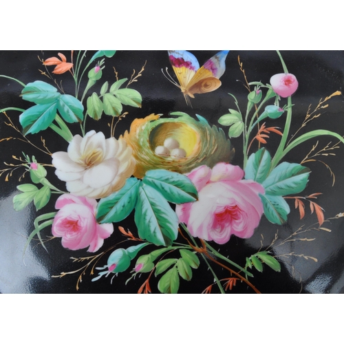 120 - A 19th century French porcelain cabaret trayed tea set for two. The cabaret set comprising of teapot... 