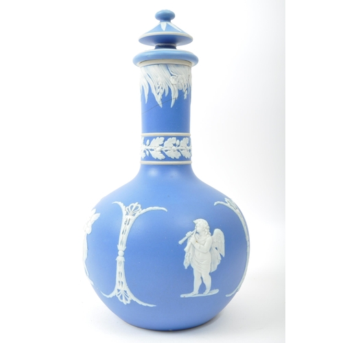 13 - A Victorian 19th century Samuel Lear jasperware ceramic lidded vase. The vase having a straight tall... 