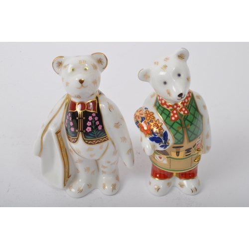 46 - Royal Crown Derby -  Mini Teddy Bear 'Shopping' & Minigw Teddy Bear 'Gardener' - Two vintage 20th ce... 