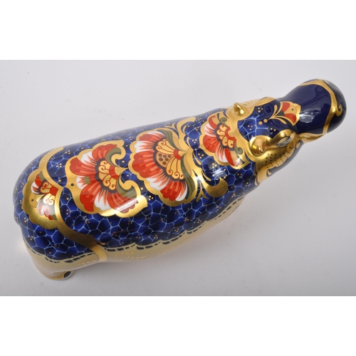 77 - Royal Crown Derby - Hippopotamus - A vintage 20th century Royal Crown Derby bone china paperweight f... 
