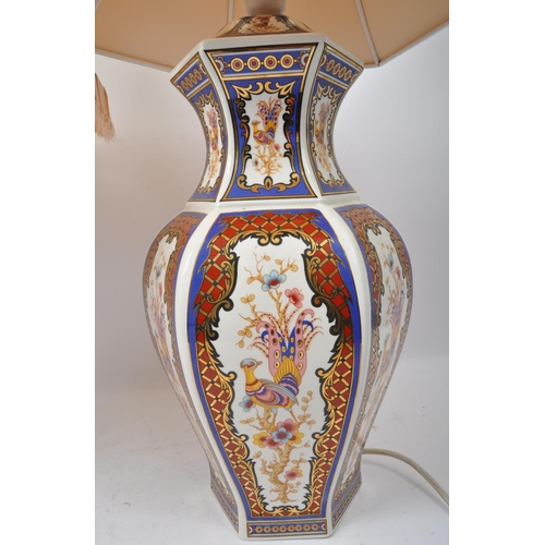 95 - A pair of vintage 20th century Chinese ceramic table lamps, each having transfer printed vignettes f... 