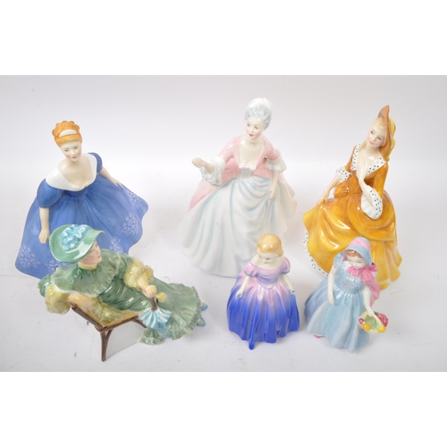 99 - An assortment of vintage 20th century bone china and bisque figures to include Royal Doulton Masquer... 