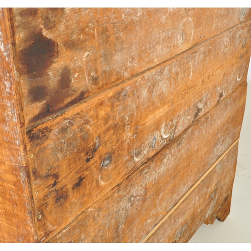 1010 - A 19th Century Victorian pine tavern settle bench pew. Having a canopy top over a panelled back flan... 