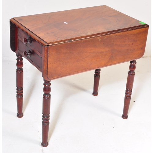 1015 - A 19th century George III mahogany ladies drop leaf work table. Raised on turned legs with fitted fr... 