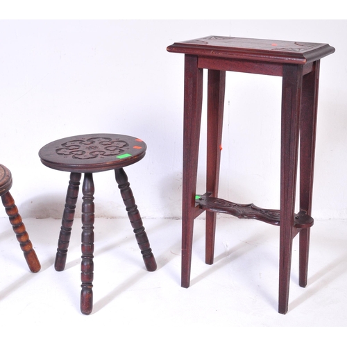 1027 - An assortment of early 20th century and later oak furniture pieces to include a carved Welsh spinnin... 