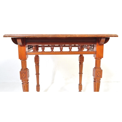1031 - Victorian 19th century mahogany Aesthetic movement square centre table. Raised on reeded and taperin... 