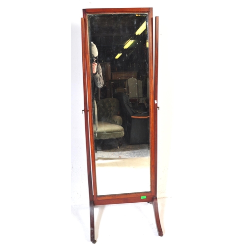 1032 - An early 20th Century circa 1920s mahogany Queen Anne revival cheval mirror. With two upright suppor... 