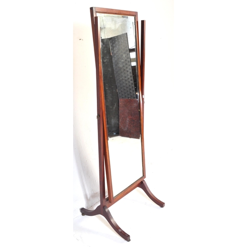 1032 - An early 20th Century circa 1920s mahogany Queen Anne revival cheval mirror. With two upright suppor... 