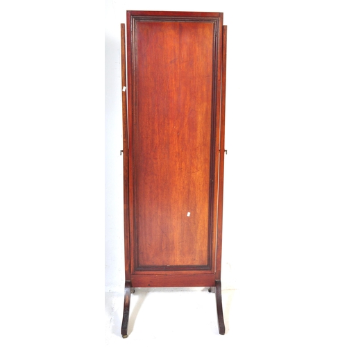 1032 - An early 20th Century circa 1920s mahogany Queen Anne revival cheval mirror. With two upright suppor... 