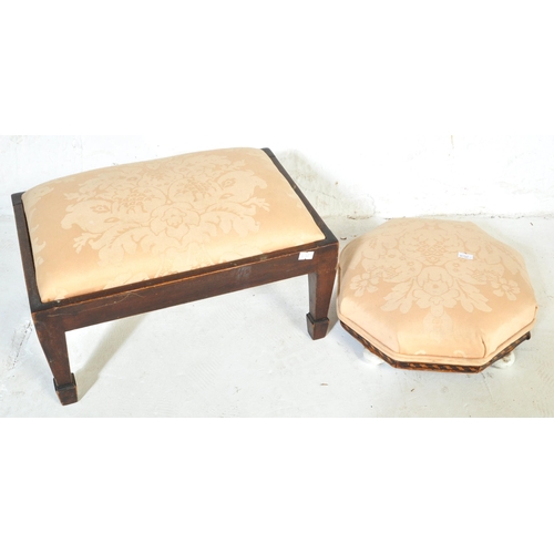 1040 - A pair of 19th Century low foot stools. Of octagonal shape with upholstered fabric cushioned top wit... 