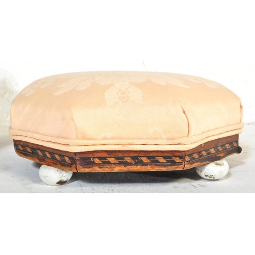 1040 - A pair of 19th Century low foot stools. Of octagonal shape with upholstered fabric cushioned top wit... 