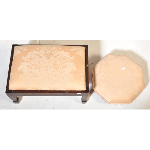 1040 - A pair of 19th Century low foot stools. Of octagonal shape with upholstered fabric cushioned top wit... 