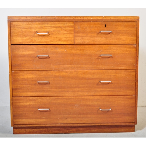 550 - A retro vintage mid 20th Century Beautility teak wood chest of drawers. The bank of two over three d... 