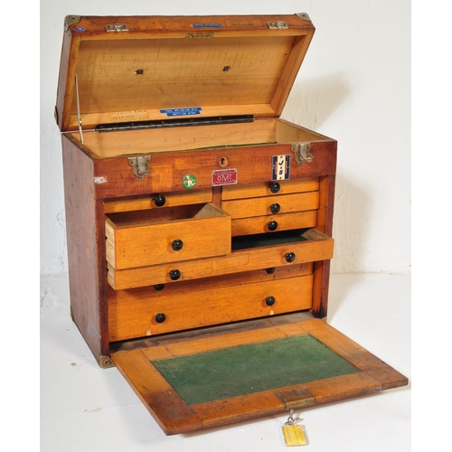 563 - A 20th century SKF & Dormer Tools wooden engineers tool box. The box having lift up lid with fall fr... 