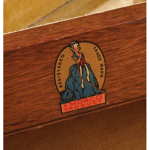 583 - Mid century beech wood sewing box. Of large form being raised on cabriole legs with pad feet support... 