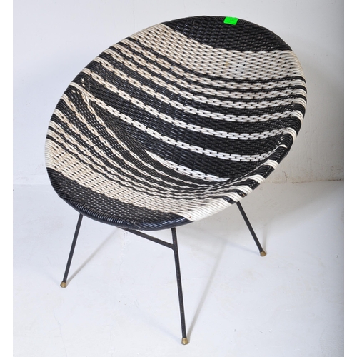 589 - A retro vintage mid 20th Century circa 1960s woven black & white satellite sputnik chair. Of round f... 