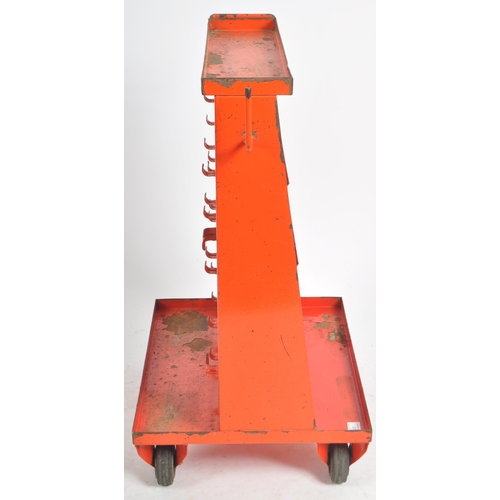 606 - A retro vintage mid 20th Century industrial red metal engineering trolley / tool trolley. Angular A ... 