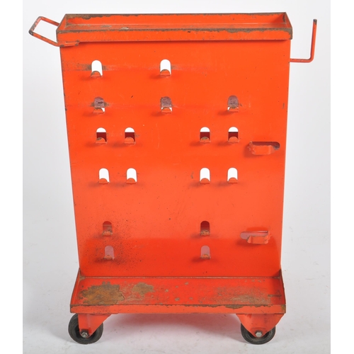 606 - A retro vintage mid 20th Century industrial red metal engineering trolley / tool trolley. Angular A ... 