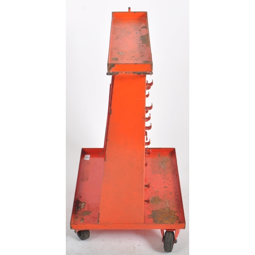 606 - A retro vintage mid 20th Century industrial red metal engineering trolley / tool trolley. Angular A ... 