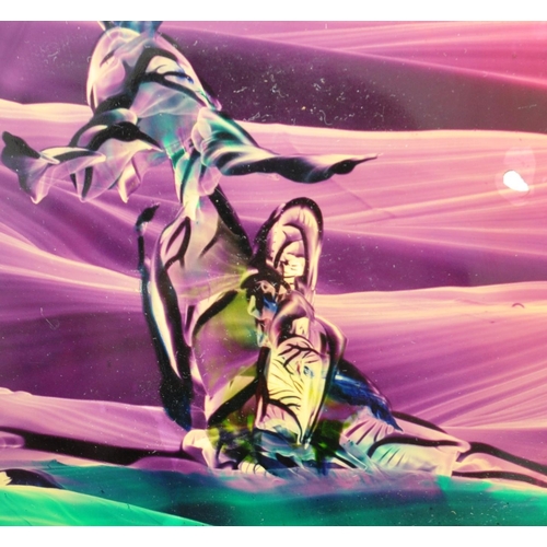 608 - R. J. Nichols - A retro vintage 20th Century lacquered watercolour on board abstract painting. Dated... 