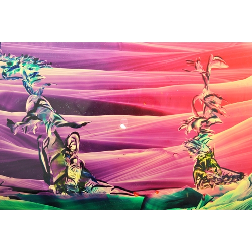 608 - R. J. Nichols - A retro vintage 20th Century lacquered watercolour on board abstract painting. Dated... 