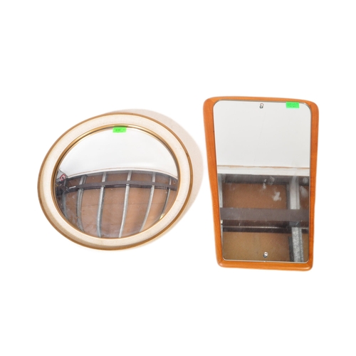 639 - Mid 20th Century teak wood atomic sputnik style wall mirror of ovoid shape together with a circa 195... 