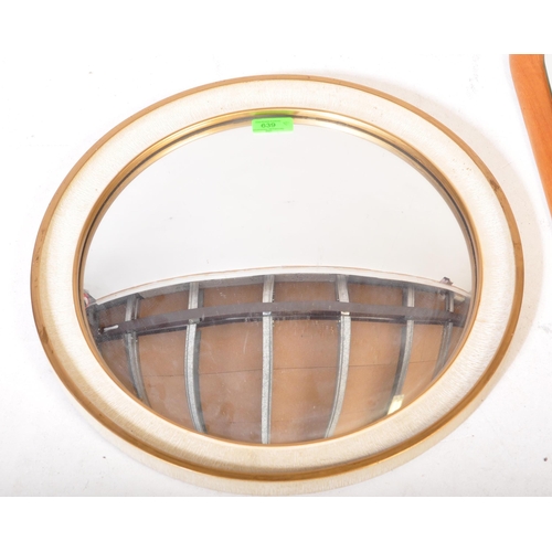 639 - Mid 20th Century teak wood atomic sputnik style wall mirror of ovoid shape together with a circa 195... 