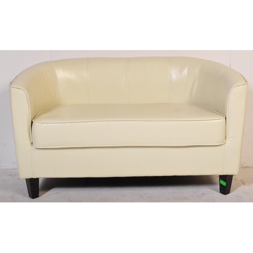 648 - A retro vintage 20th Century white faux leather stitched club / fireside lounge suite comprising of ... 