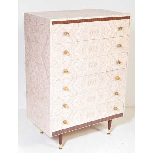 659 - A retro mid 20th Century pedestal Italian formica chest of drawers having a straight bank of six gra... 